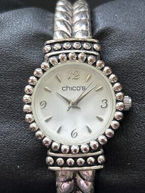 Chicos Silver Tone White Dial Women’s Cuff Watch